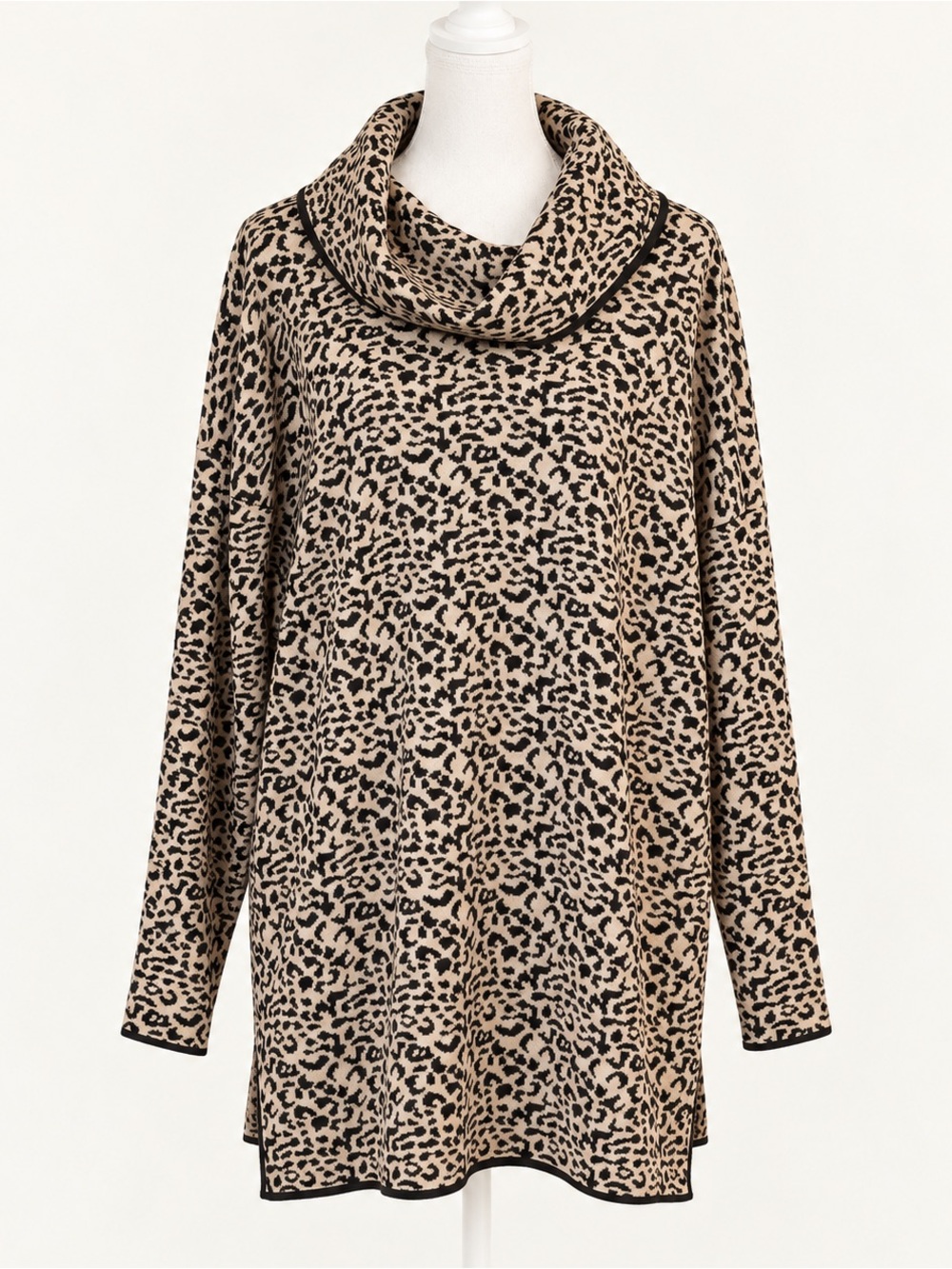 Calvin Klein • Leopard Print Cowl Neck Sweater Tunic • Size XL